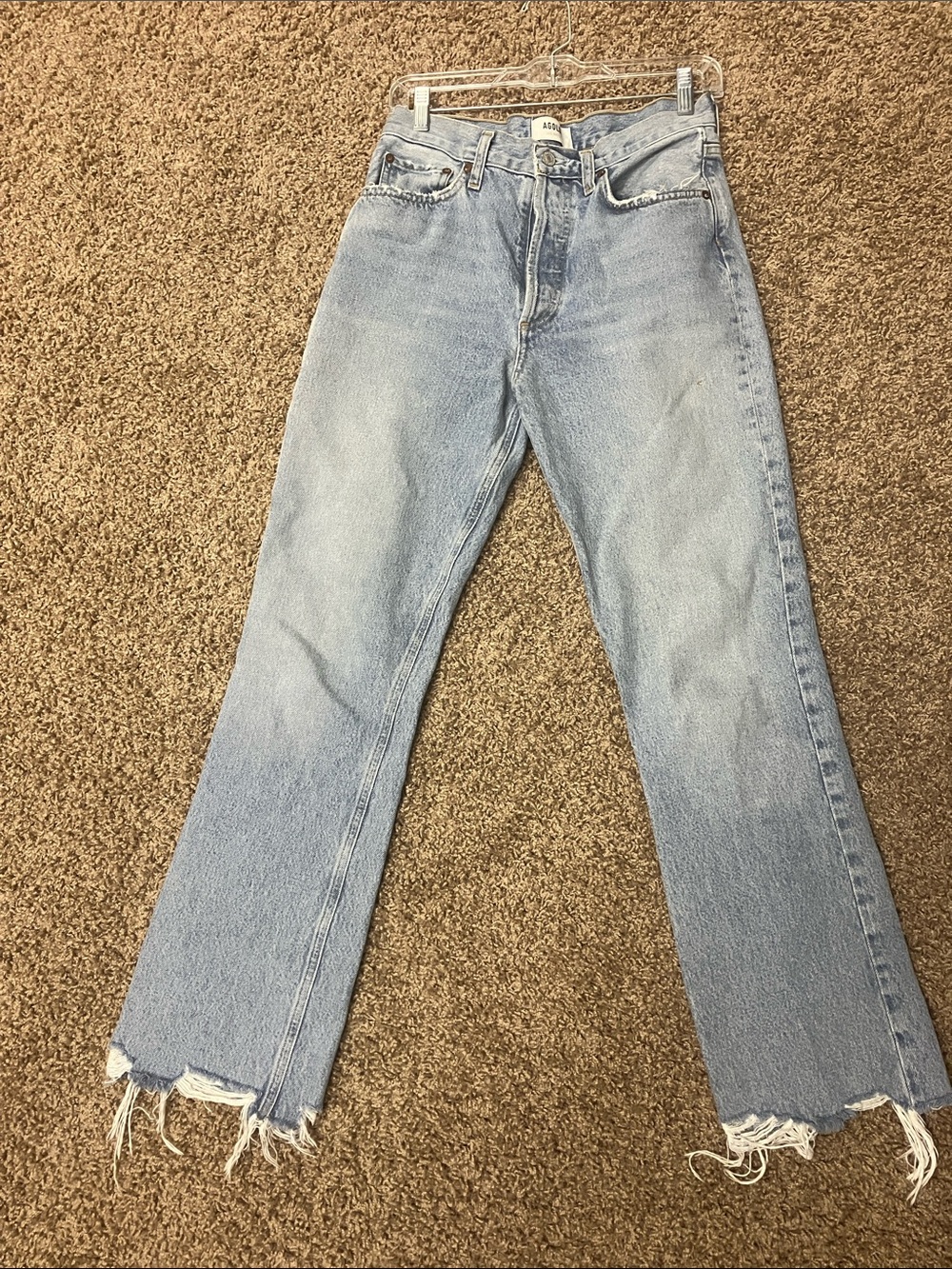 Agolde Light Blue Straight Leg Jeans with Raw Hem